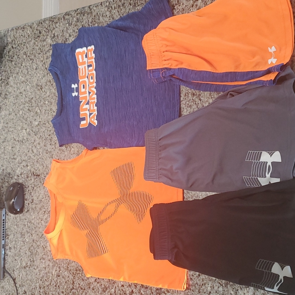 Boys size 6 Under Armour shirts and shorts
